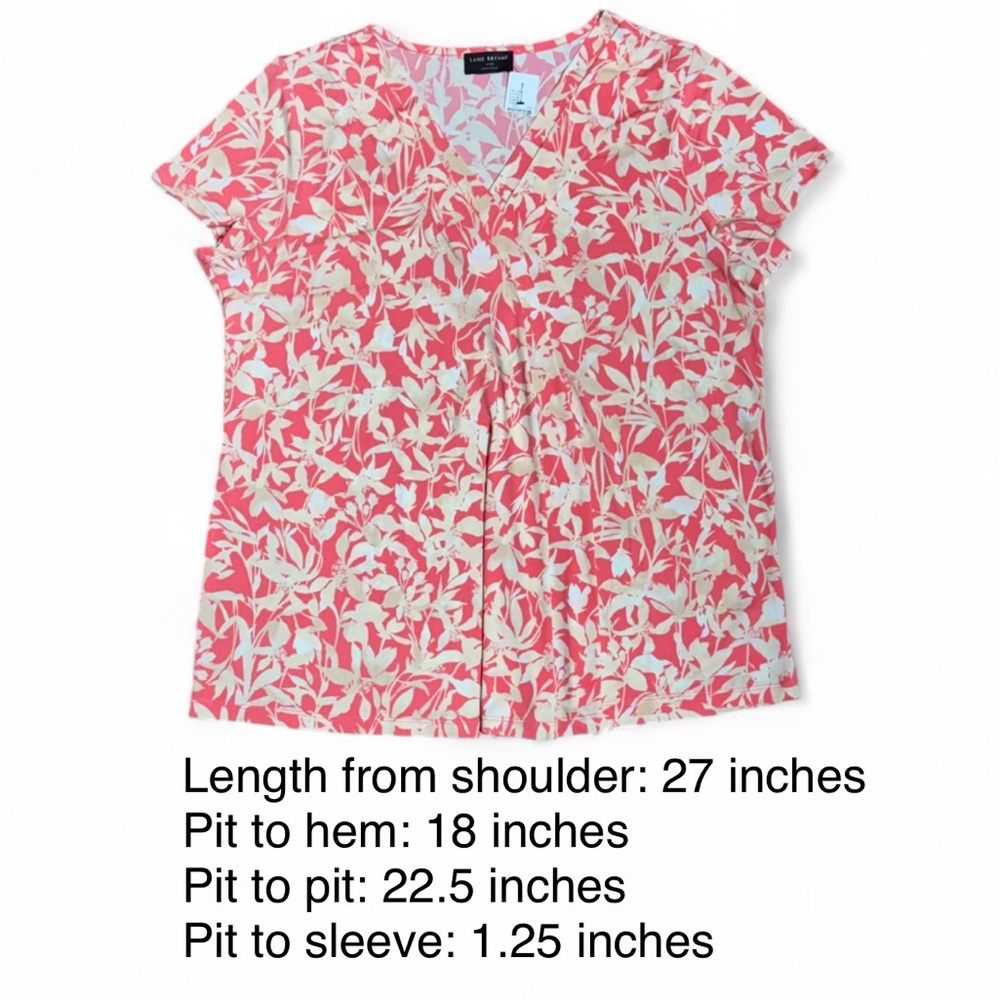 Lane Bryant Pink Floral Draped V-Neck Top Short Sleeve Stretch Size 14/16 - Picture 8 of 8